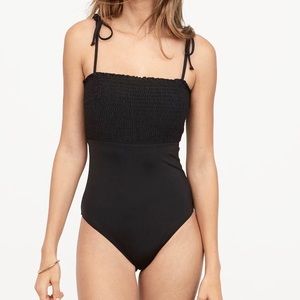 Black smocked one piece swimsuit